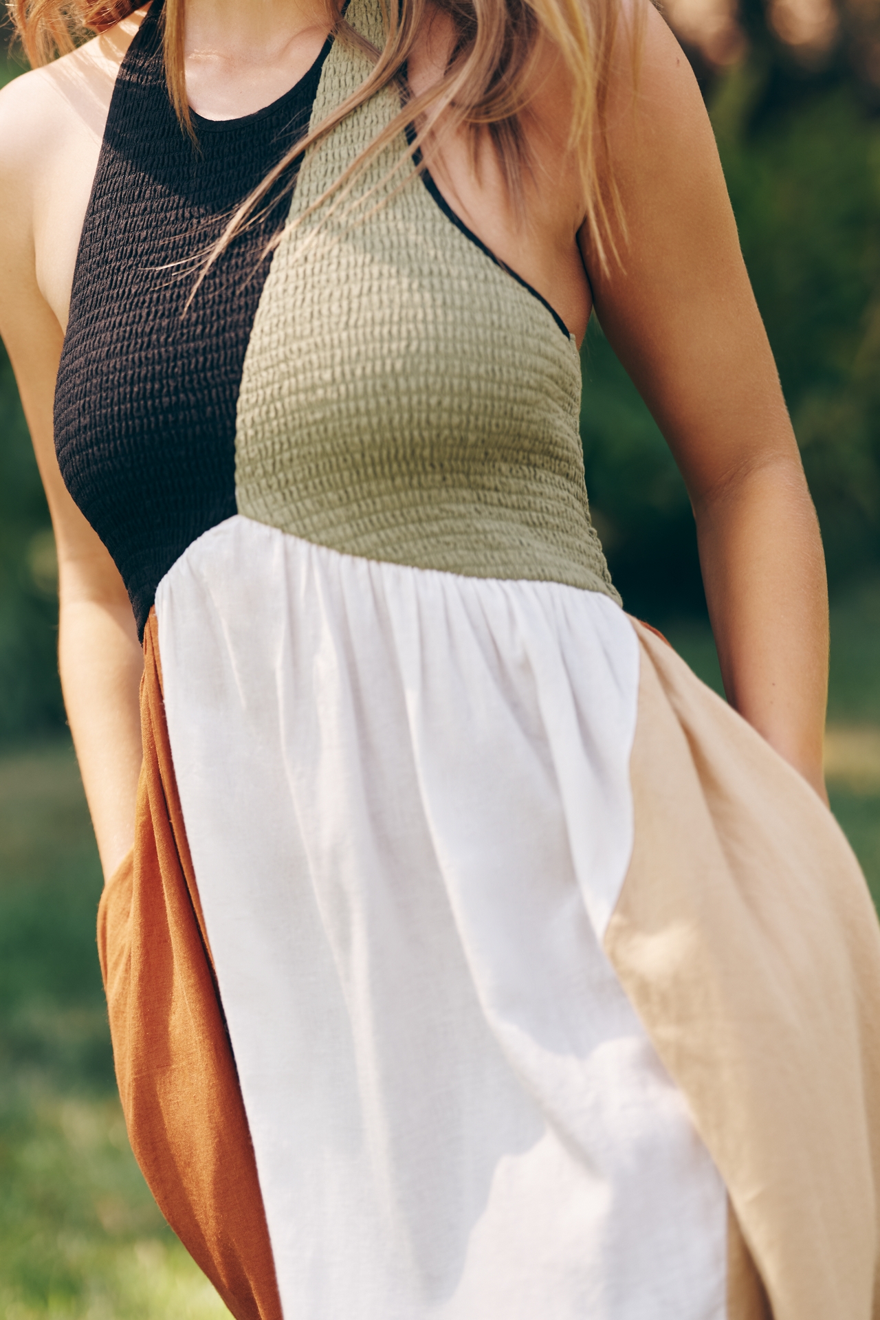 Celandine Linen Blend Smocked Halter Midi Dress