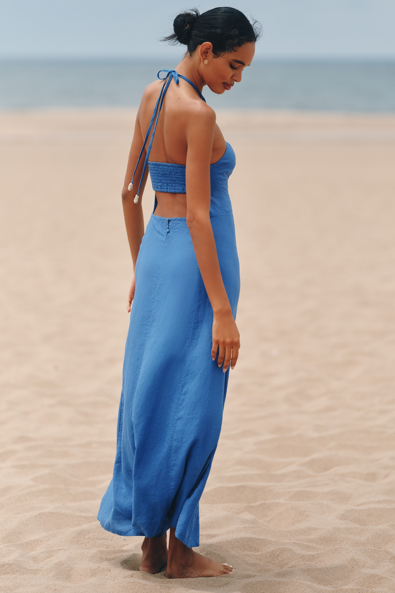 Celandine Linen-Blend Halter Side-Slit Maxi Dress