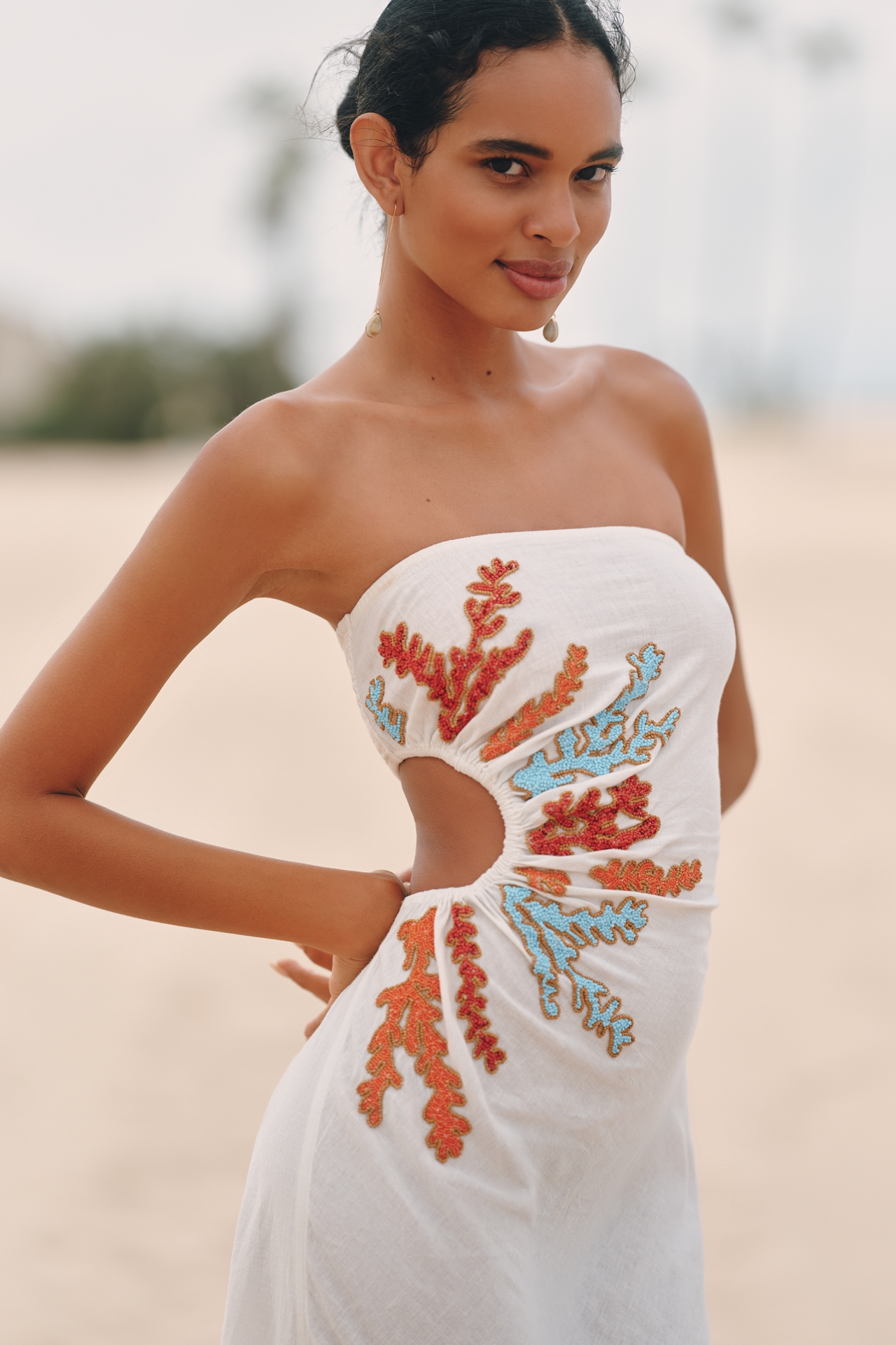Celandine Strapless Cutout Linen Blend Dress
