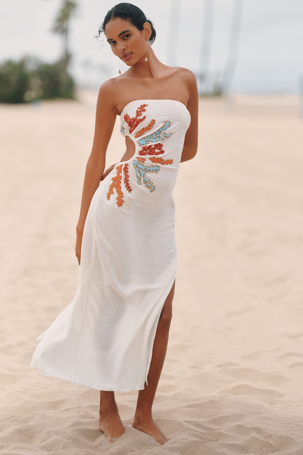 Celandine Strapless Cutout Linen Blend Dress
