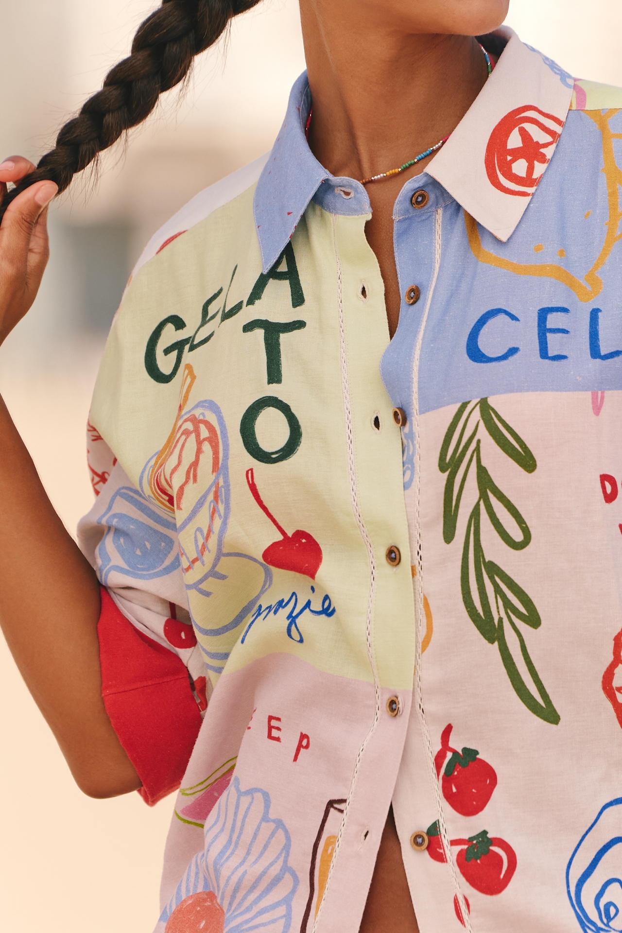 Jordan Nickson x Celandine Linen Blend Block-Print Blouse