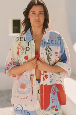 Jordan Nickson x Celandine Linen Blend Block-Print Blouse