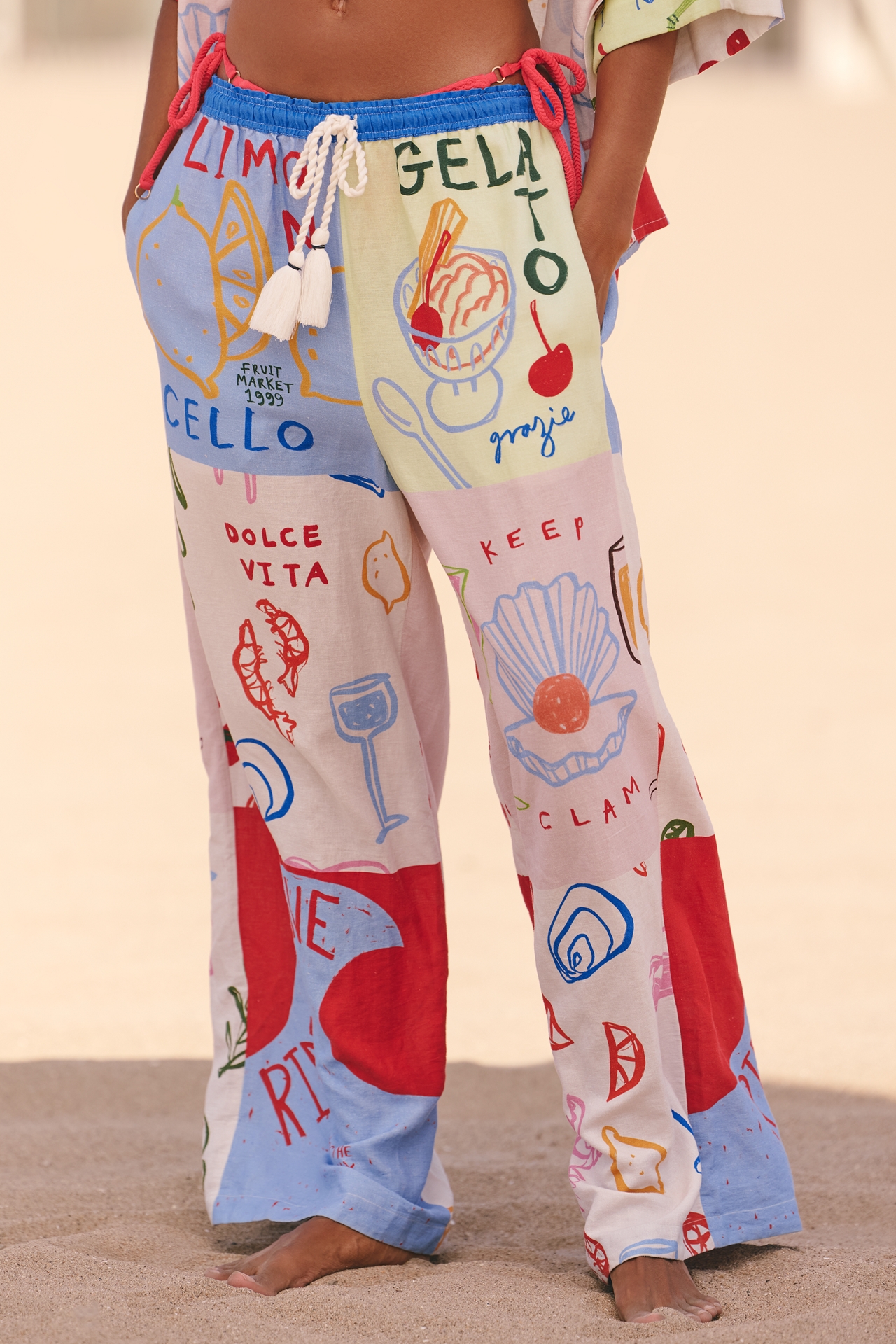 Jordan Nickson x Celandine Linen Blend Drawstring Wide-Leg Pants