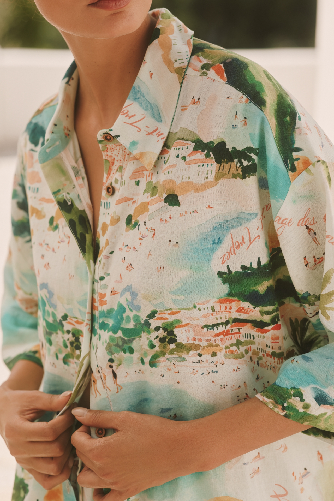 Celandine Linen Blend Printed Buttondown Shirt