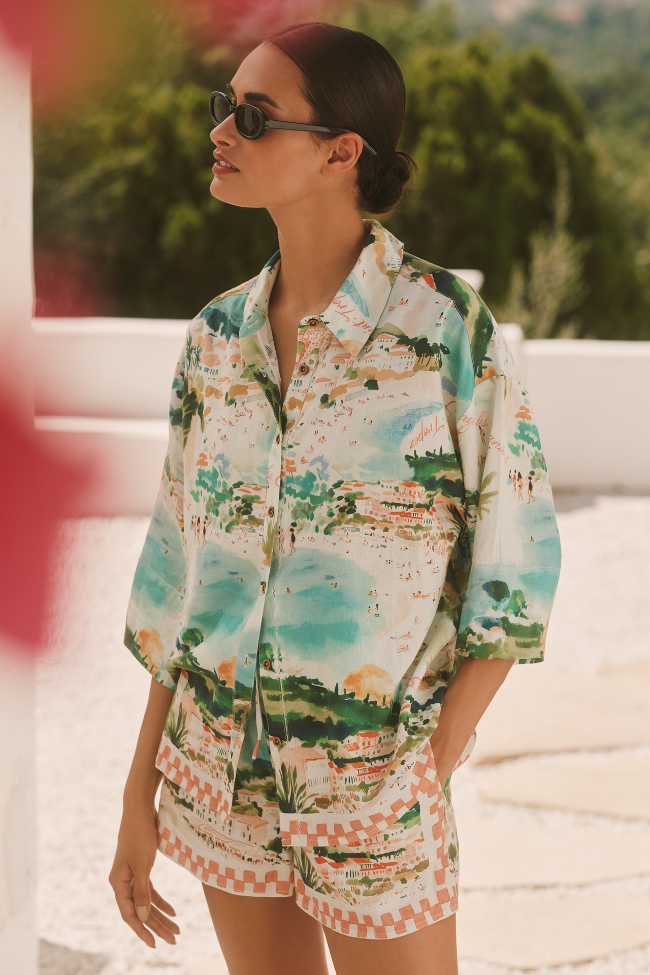 Celandine Linen Blend Printed Buttondown Shirt