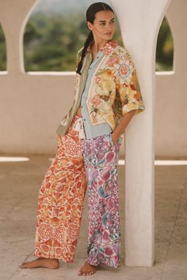 Pantalones Anchos de Lino Estampados Emily Carter x Celandine