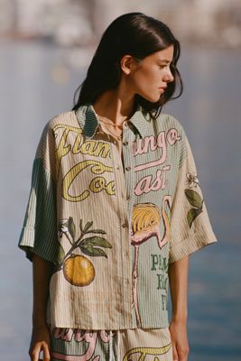 Celandine Short-Sleeve Linen-Blend Buttondown Shirt