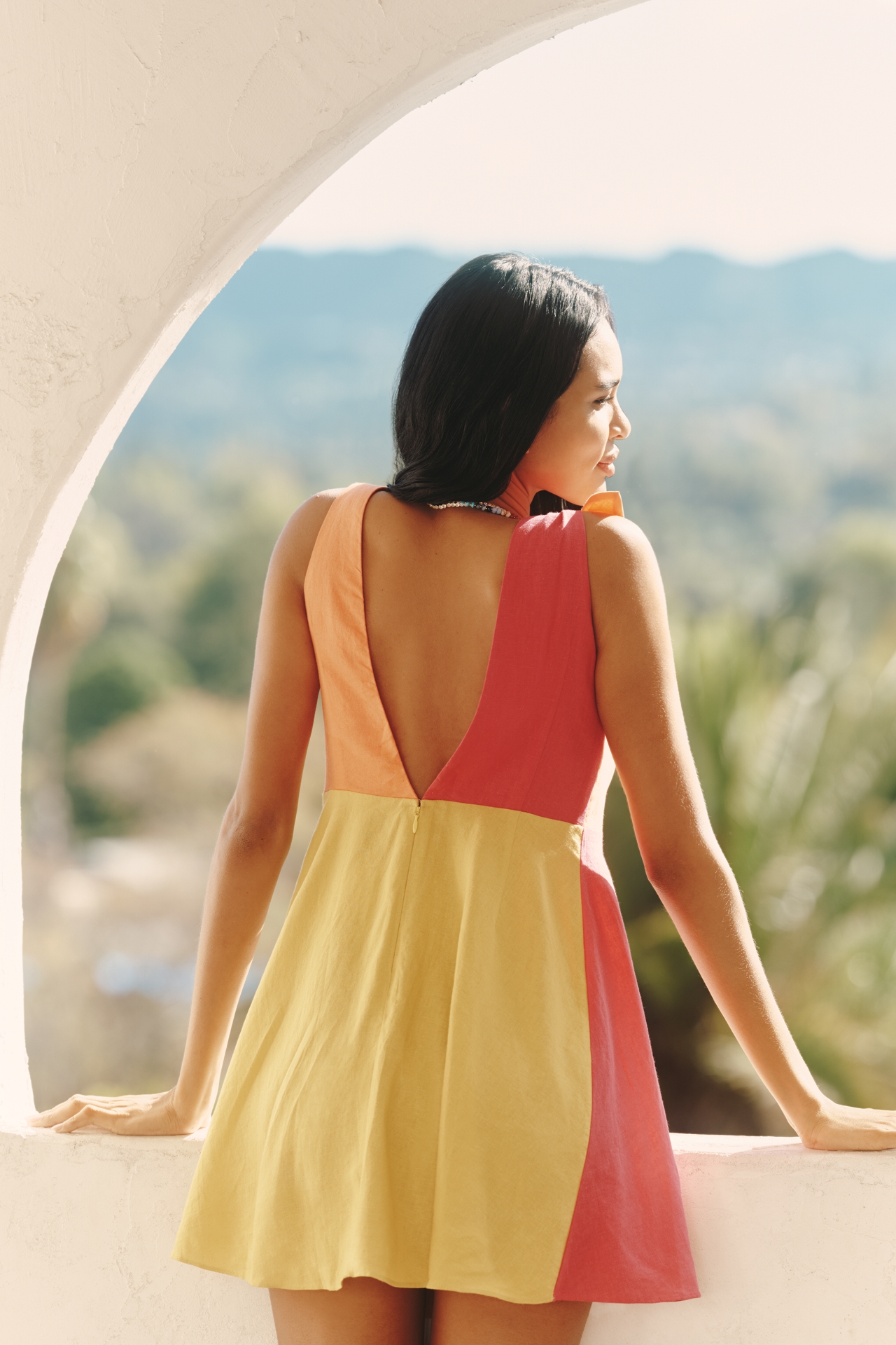 Celandine Linen Blend Colorblock Mini Dress