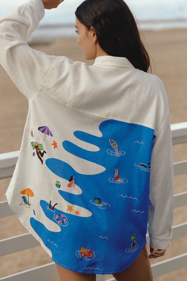 apothekefragrance  sunnydays + コモリシャツ Celandine Beach Day Buttondown Surf Shirt | Anthropologie