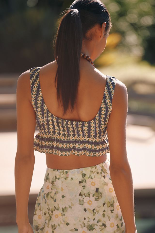 Celandine Linen Blend Ruffled Crop Top | Anthropologie