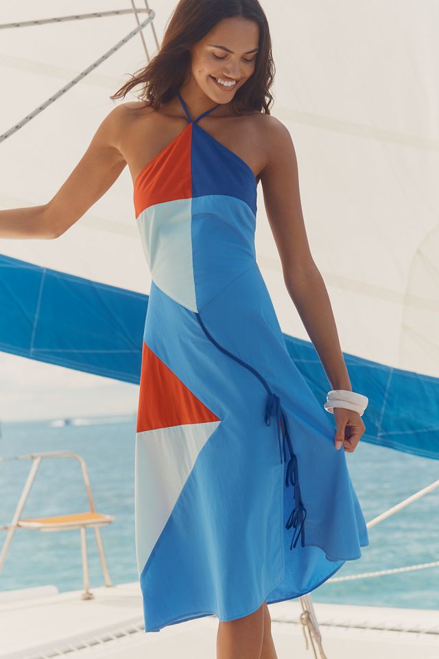Kite-Flyer Halter Midi Dress by Celandine in Blue, Size: XS at Anthropologie