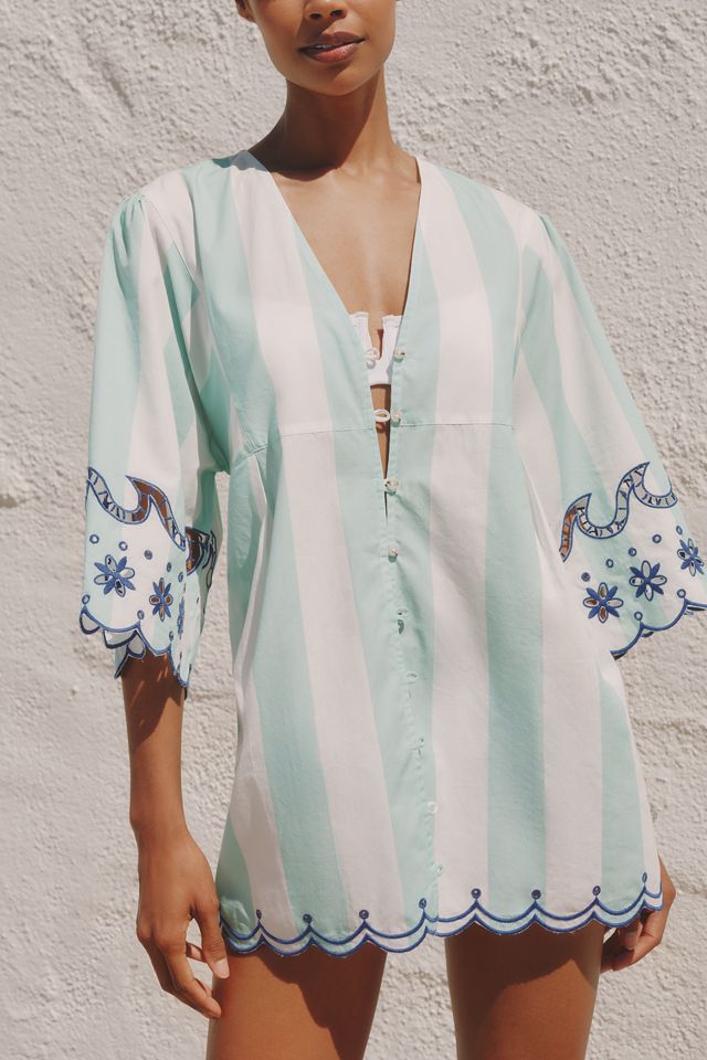 Celandine Poolside Embroidered Buttondown Tunic | Anthropologie