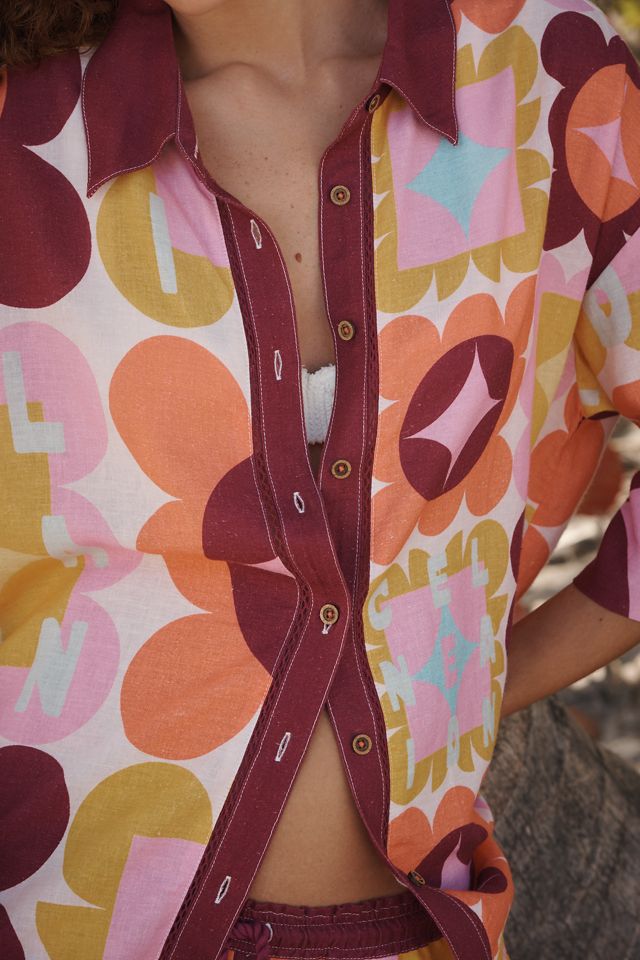 Celandine x Holly Clarke Linen-Blend Short-Sleeve Buttondown Shirt #1