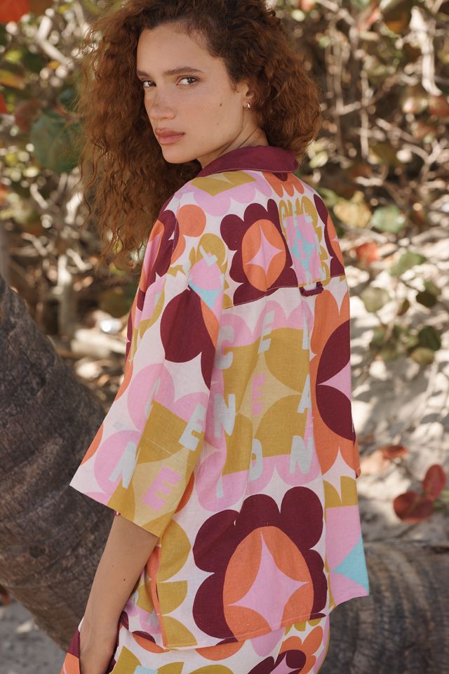 モーガン蔵人着用 Lily Rayon Shirt リリーレーヨン花柄シャツ Celandine x Holly Clarke Linen-Blend Short-Sleeve Buttondown Shirt