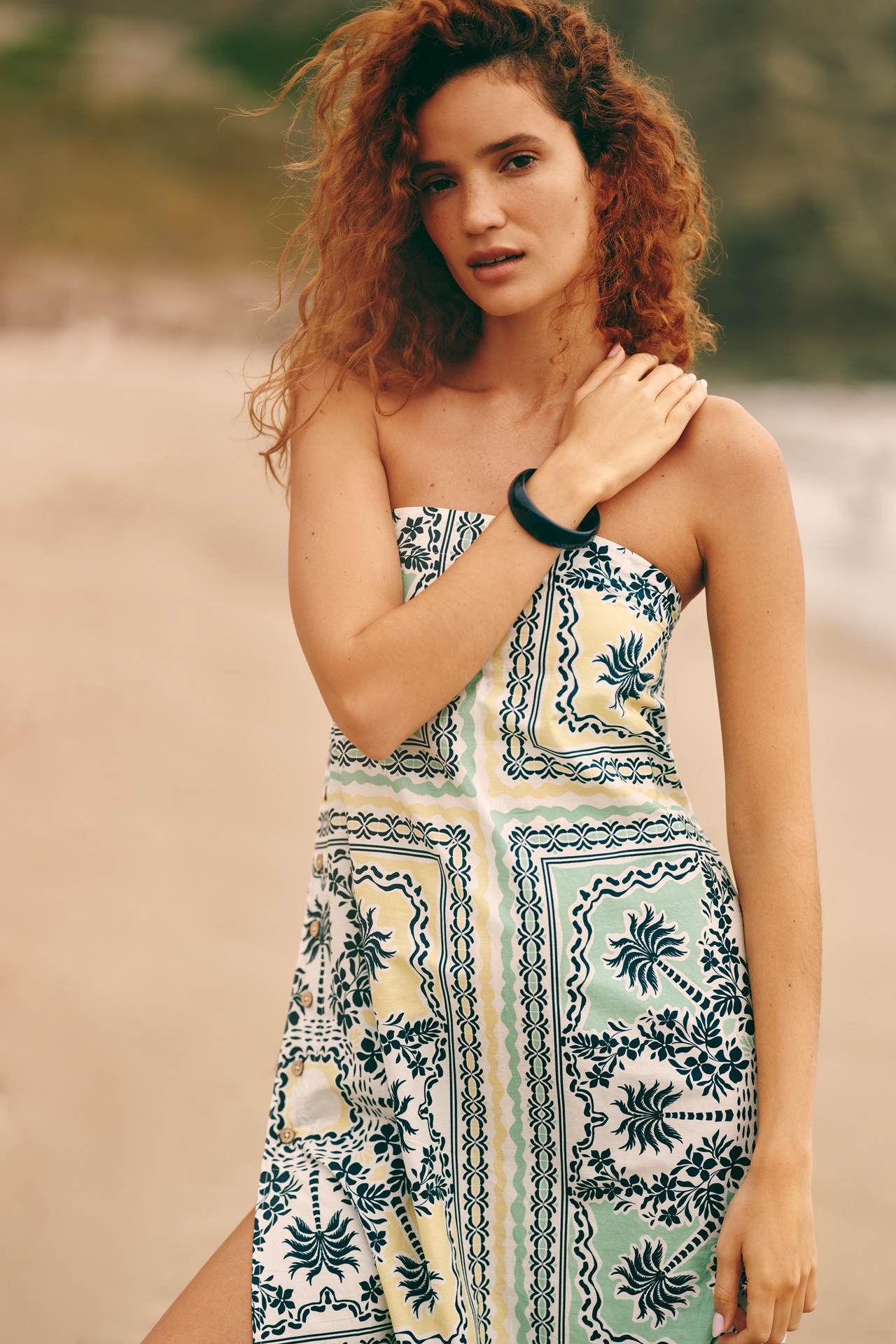 Celandine Cotton Button-Side Column Dress