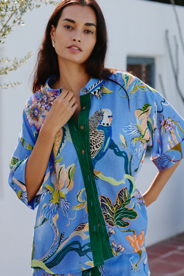Celandine x Sarah Gordon Linen Blend Buttondown Shirt | Anthropologie