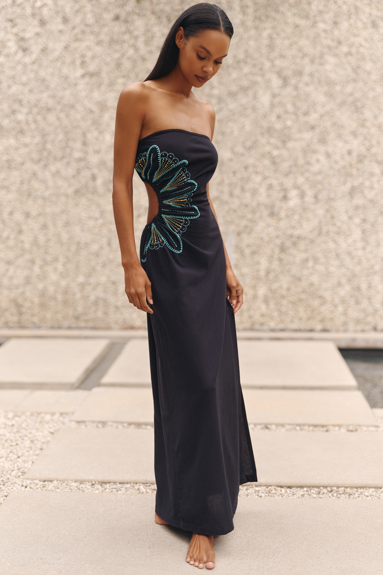 Aliza Strapless Linen Blend Maxi Dress