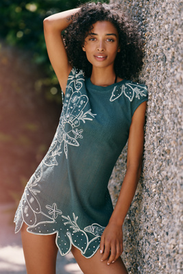 Celandine Cotton Mesh Embroidered Mini Dress