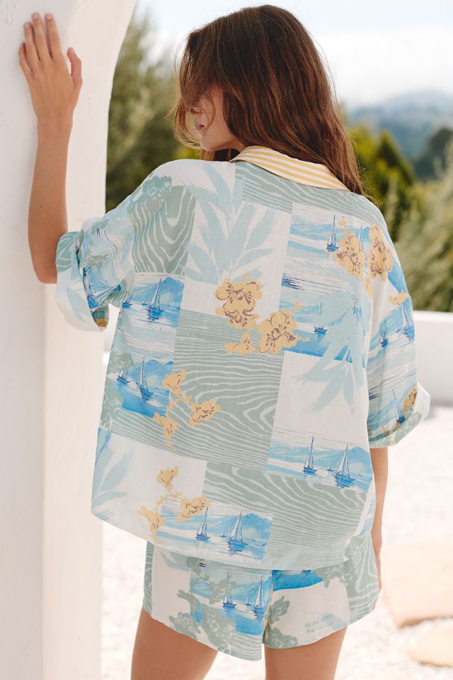 Camisa de Botones Estampada de Mezcla de Lino Celandine #1