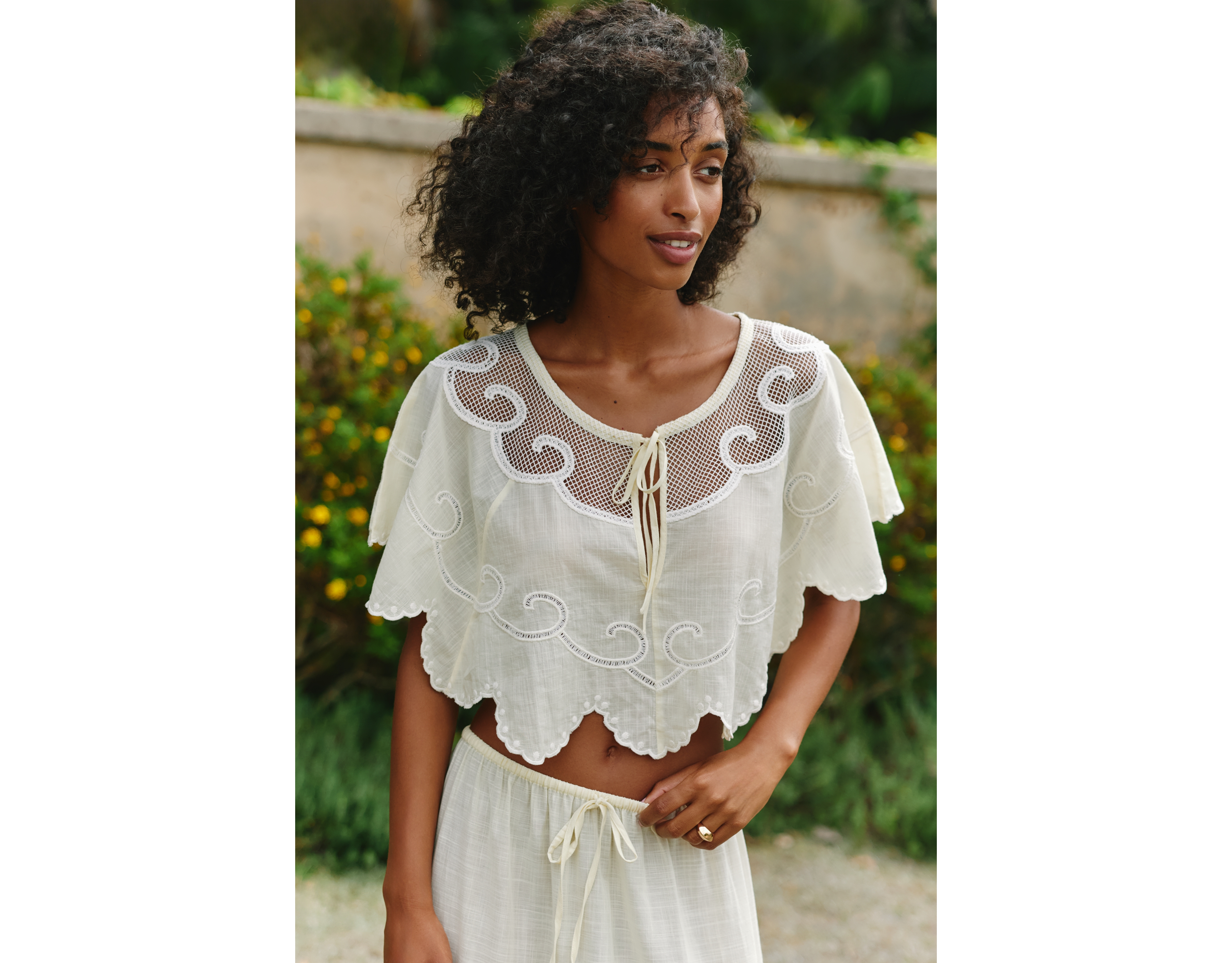 Celandine 100% Cotton Scalloped Cape Blouse