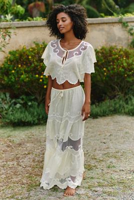 Celandine 100% Cotton Scalloped Maxi Skirt | Anthropologie