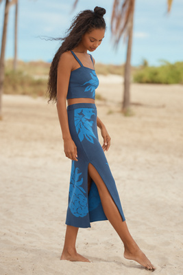 Celandine Graphic Knit Midi Skirt In Blue