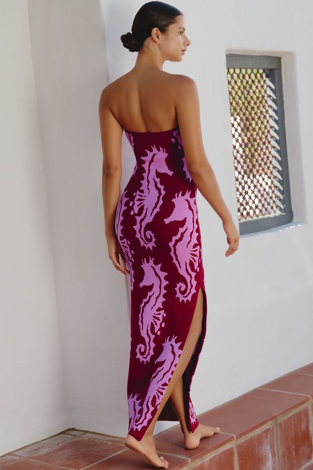 knee length dresses for ladies HEART-EMBELLISHED STRAPLESS COLUMN MIDI DRESS – Bella Galvan main image 0