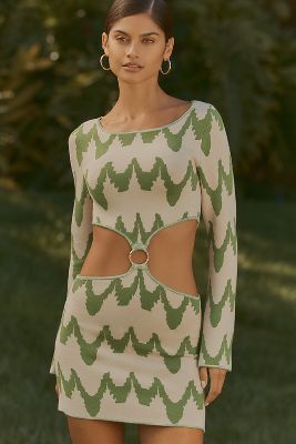 Celandine Long-Sleeve Side-Cutout Knit Mini Dress