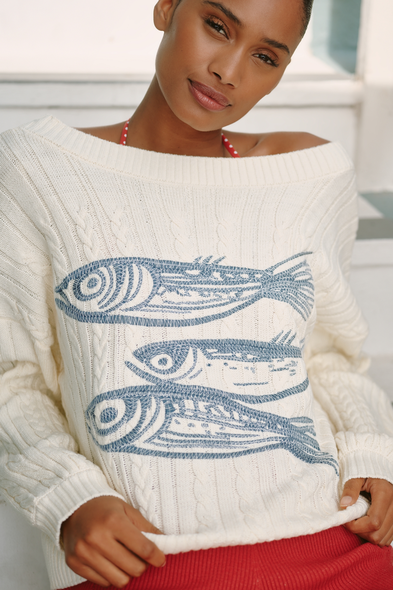 Celandine Boat-Neck Embroidered Heritage Sweater