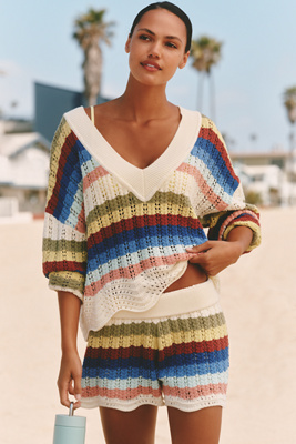 Electric & Rose Tina Crochet Sweater Shorts In Multi