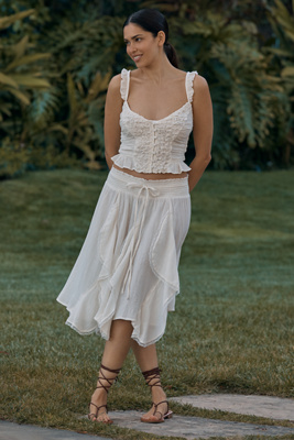Celandine Godet Drawstring Midi Skirt