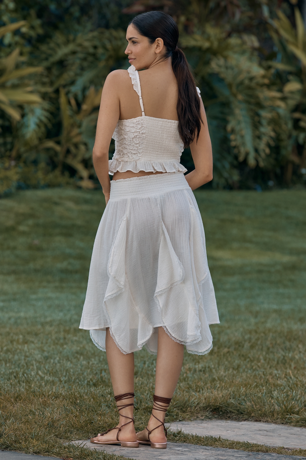 Celandine Godet Drawstring Midi Skirt