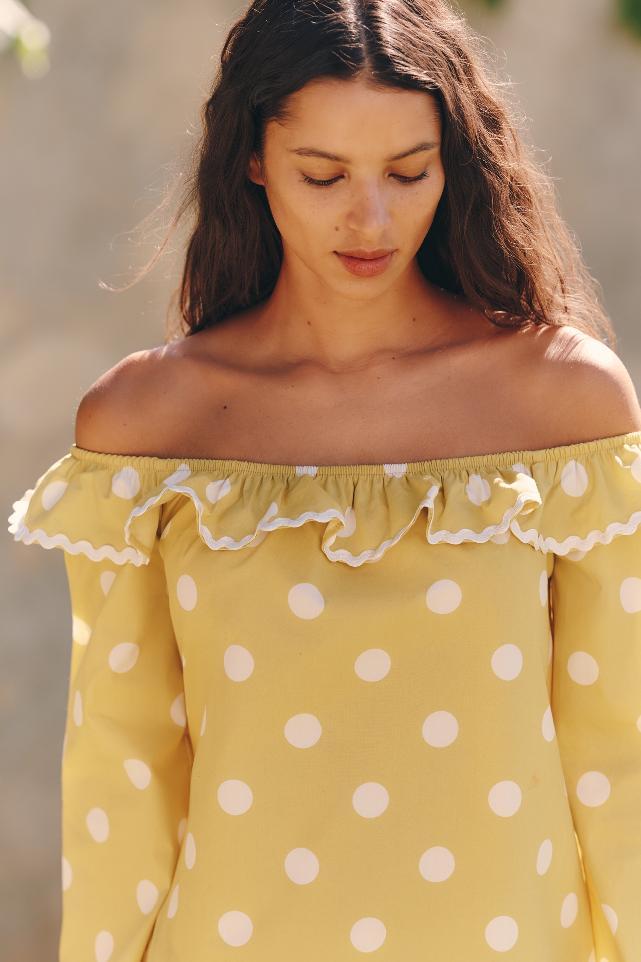 Celandine 100% Cotton Polka Dot Off-The-Shoulder Top