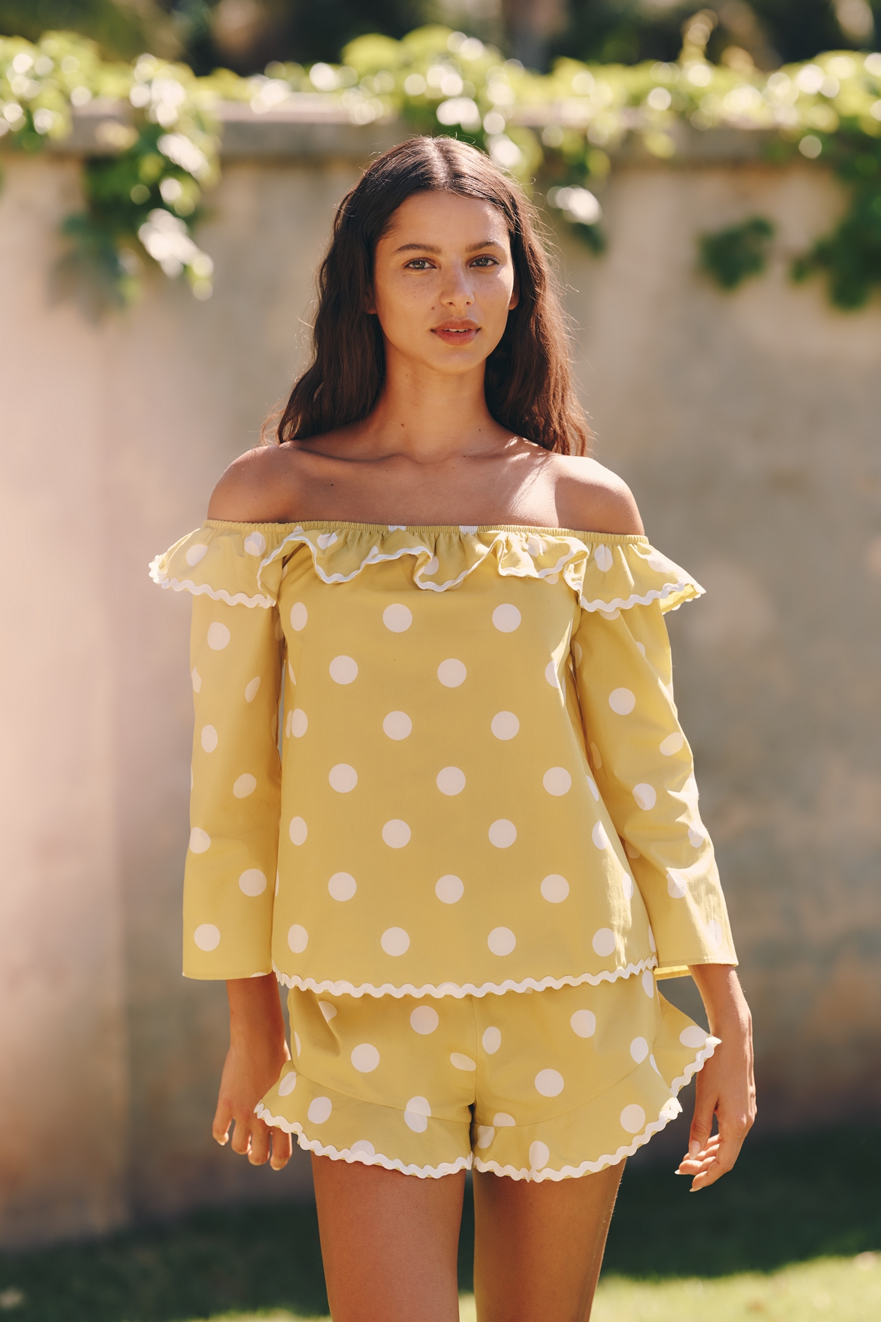 Celandine 100% Cotton Polka Dot Off-The-Shoulder Top