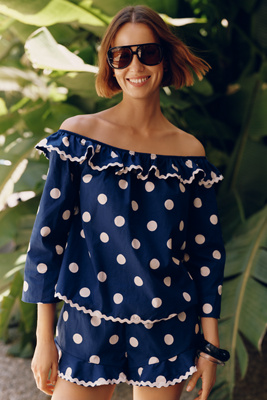Celandine 100% Cotton Polka Dot Off-The-Shoulder Top | Anthropologie