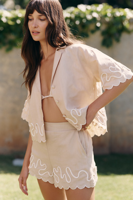 Endless Rose Linen Embroidered Shorts In Neutral