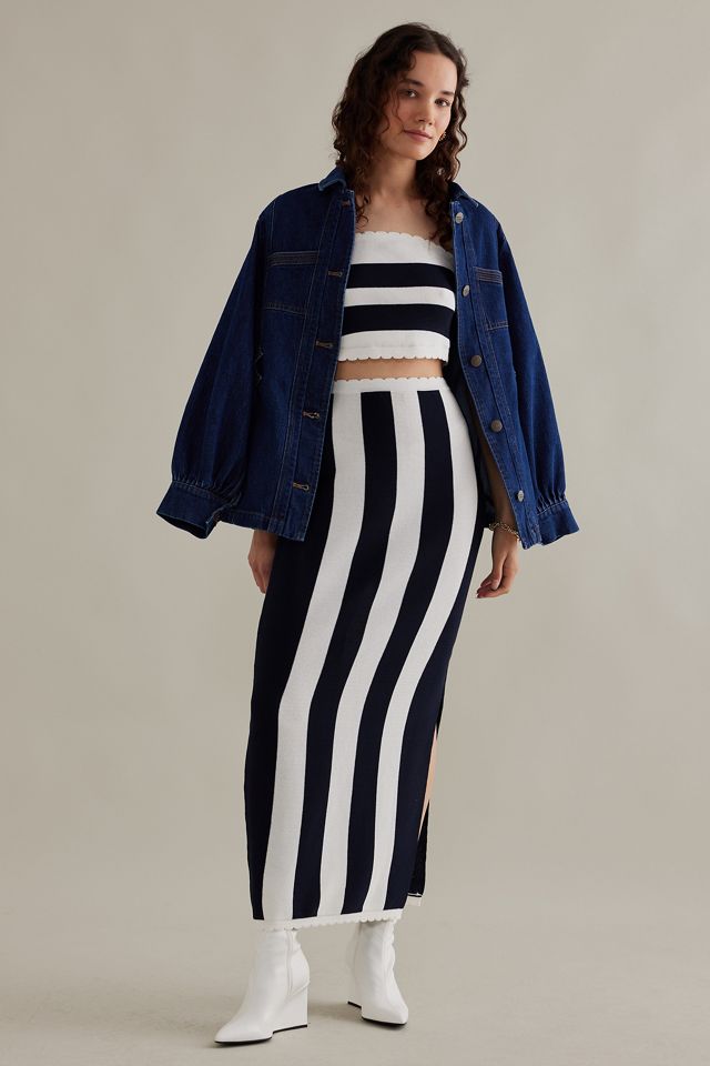 By Anthropologie Striped Strapless Scalloped Bandeau Top #4
