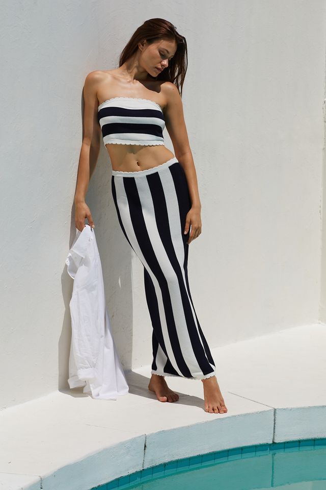 STRIPED STRAPLESS TOP - Black / White