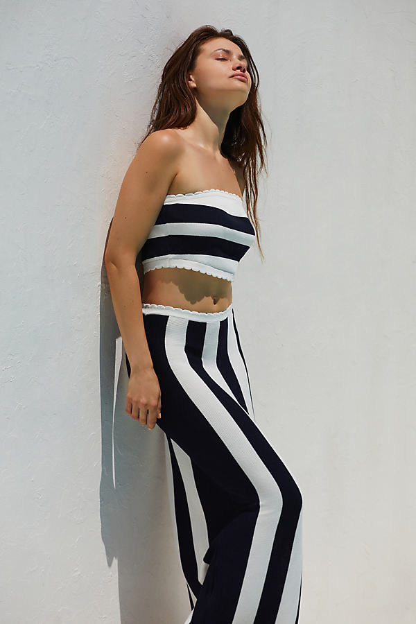 By Anthropologie Striped Scalloped Slim Midi Skirt