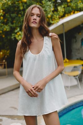Minivestido Fácil de Mezcla de Lino con Escote Redondo Celandine