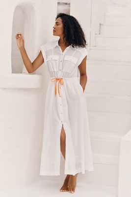 Celandine Tie-Waist Maxi Shirt Dress