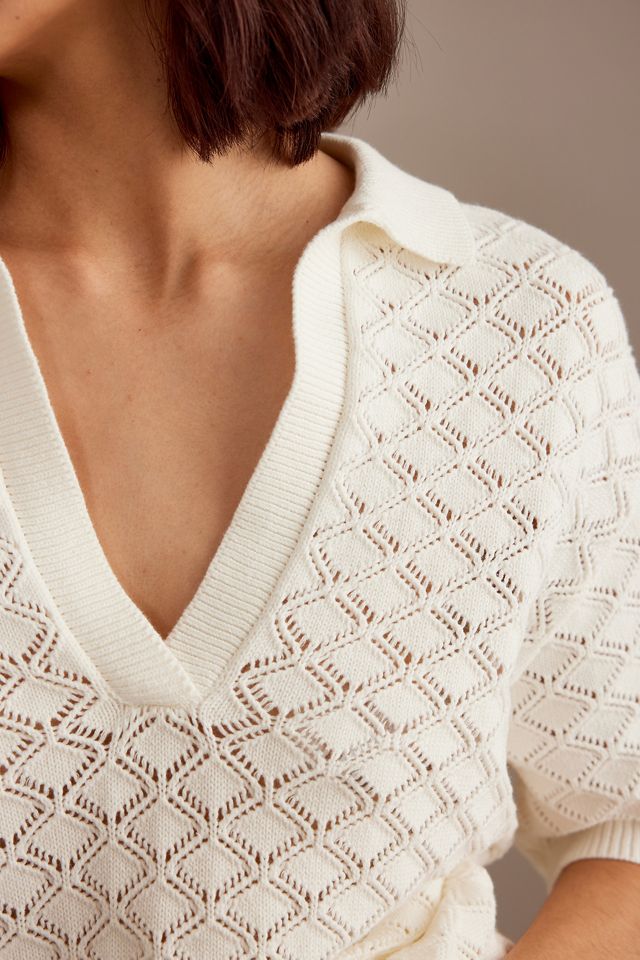 Charlie Holiday Skylar Short-Sleeve Crochet Shirt #4