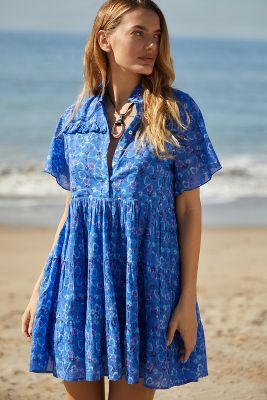 Shop Ro's Garden Vibeka Short-sleeve Mini Dress In Blue