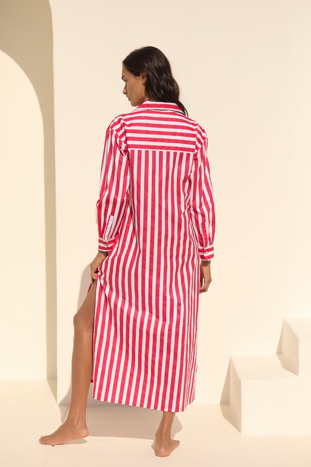 Ro's Garden Long-Sleeve Striped Midi Shirt Dress #1