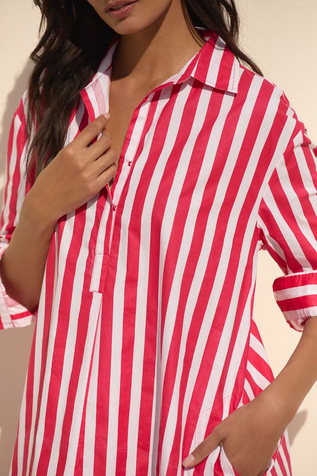 Ro's Garden Long-Sleeve Striped Midi Shirt Dress #2