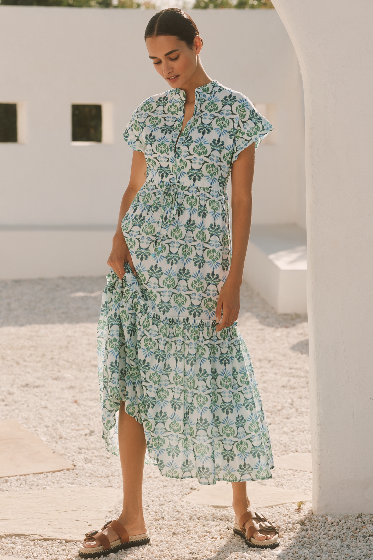Ro's Garden Mumi Cap-Sleeve Midi Dress