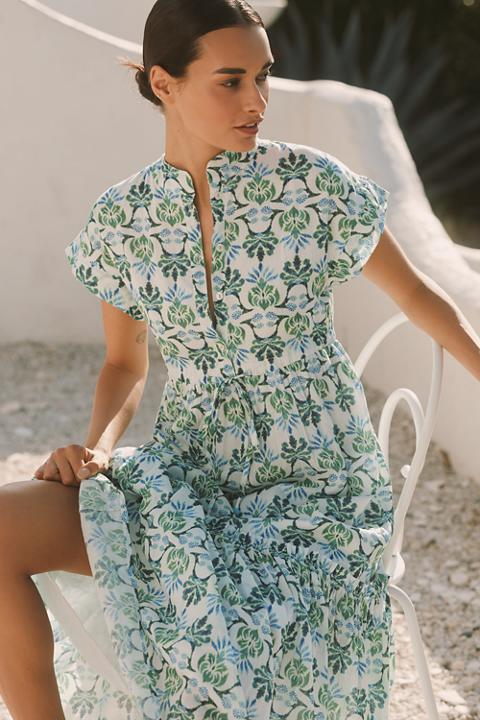 Ro's Garden Mumi Cap-Sleeve Midi Dress