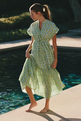 Ro's Garden Mumi Cap-Sleeve Midi Dress | Anthropologie