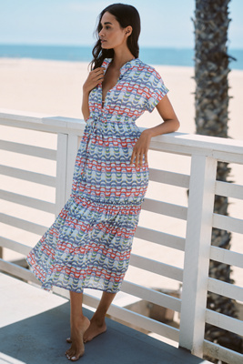 Ro's Garden Mumi Cap-sleeve Midi Dress In Multi