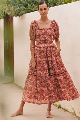 RIXO ★ Rio Animal-Printed High-Neck Tiered Maxi Dress RIXO Rio Animal-Printed High-Neck Tiered Maxi Dress